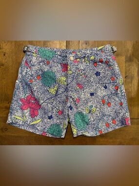 Men's Floral Print Swim Trunks - Blue Multi